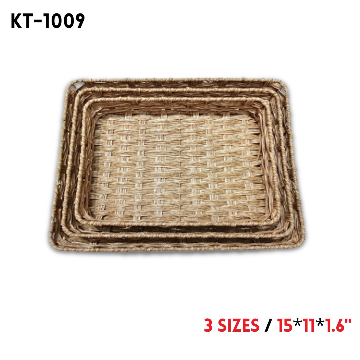 3pcs Handmade Basket, 15"*11"*1.6", 3 Sizes, Plastic