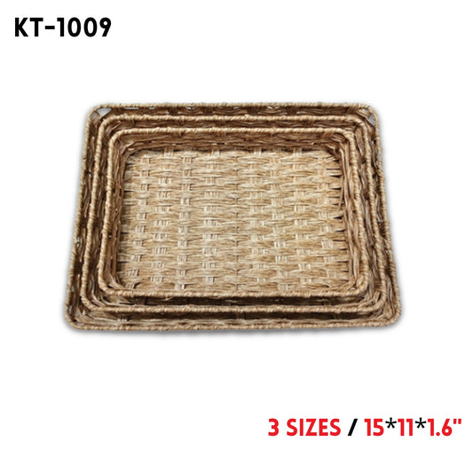 3pcs Handmade Basket, 15"*11"*1.6", 3 Sizes, Plastic