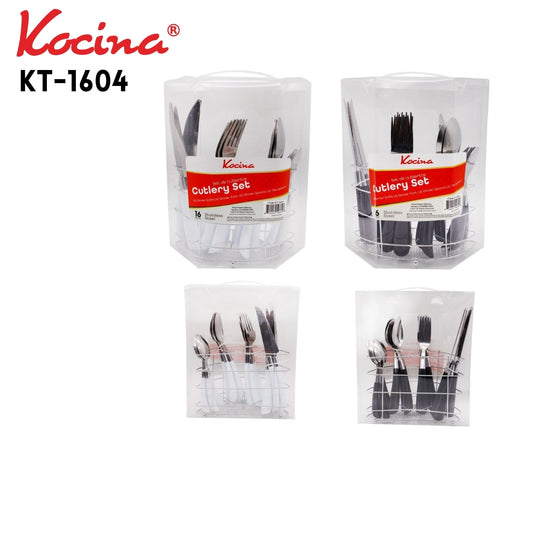 S/S 16pc Flatware Plastic Stylish Handle Asst white, Black