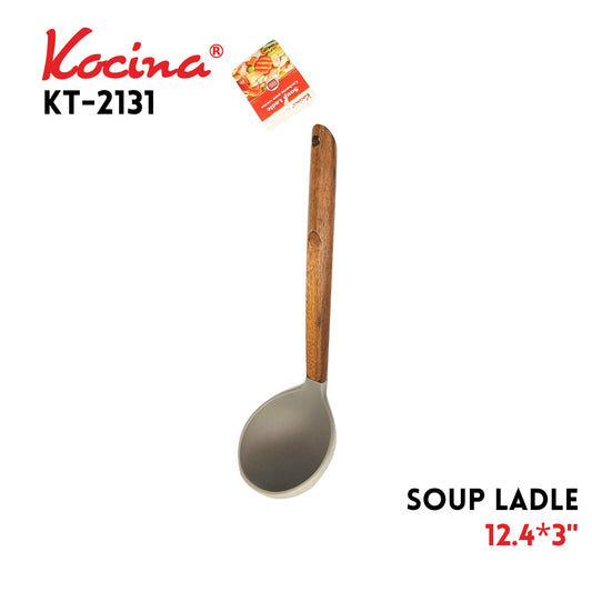 Soup Ladle, 12.4"x3", Silicone+Wood