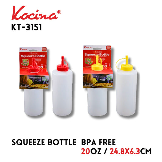 20oz Squeeze Bottle - Clear,LDPE+PP,24.8x6.3cm,red/yellow