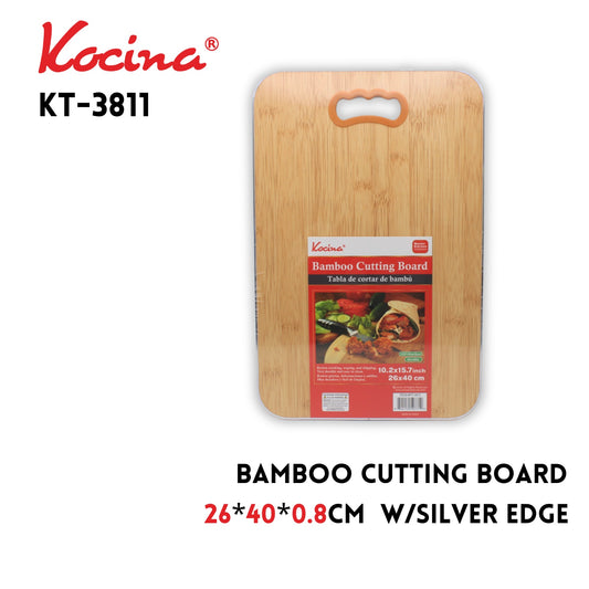 Bamboo Cutting Board, 26x40x0.8cm, w/ Silver Edge