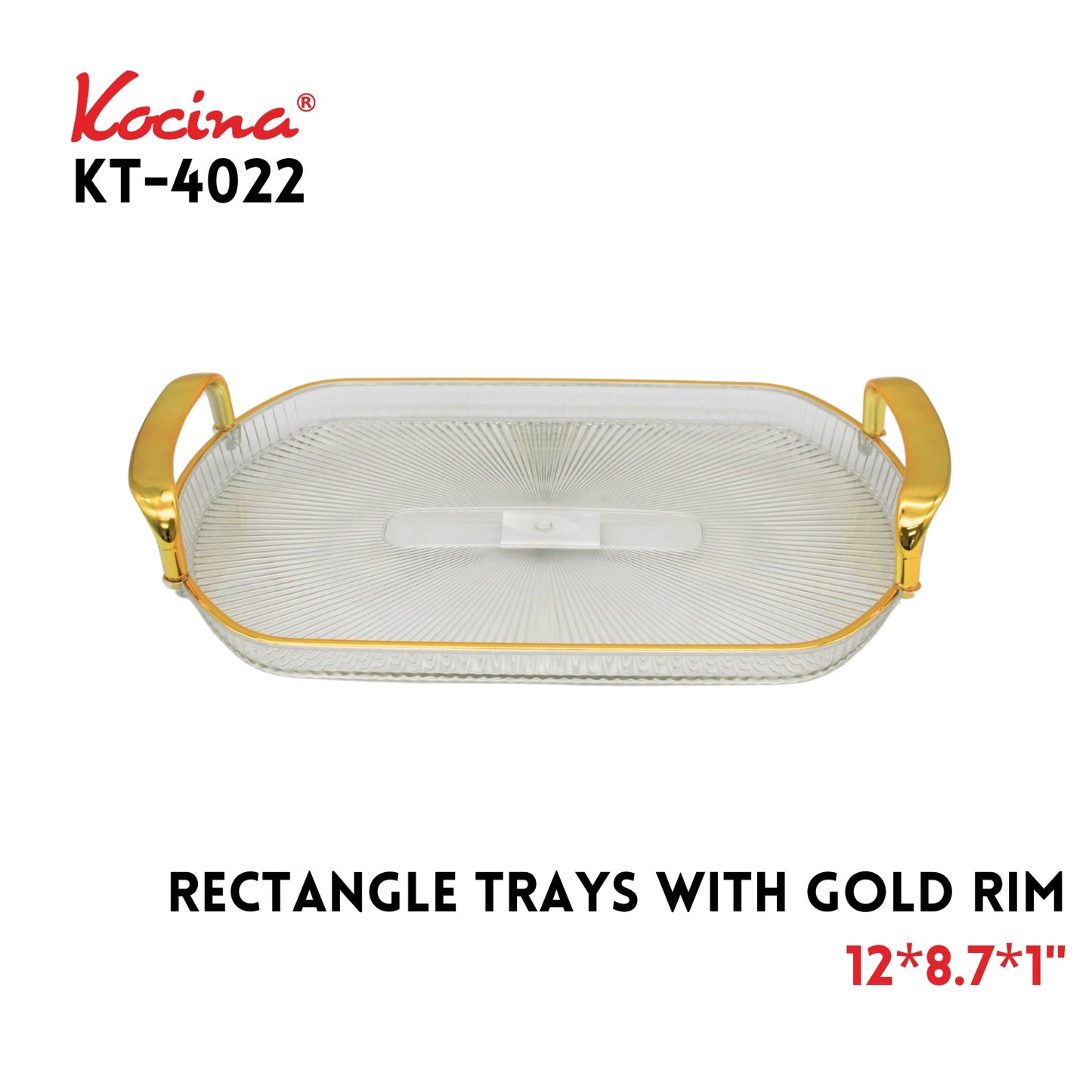 Rectangle Trays with Gold Rim Border  12"x8.7"x1", PTE