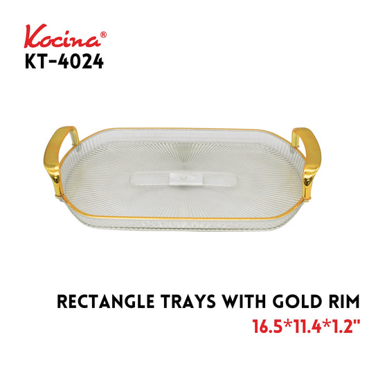 Rectangle Trays with Gold Rim Border 16.5"x11.4"x1.2", PTE