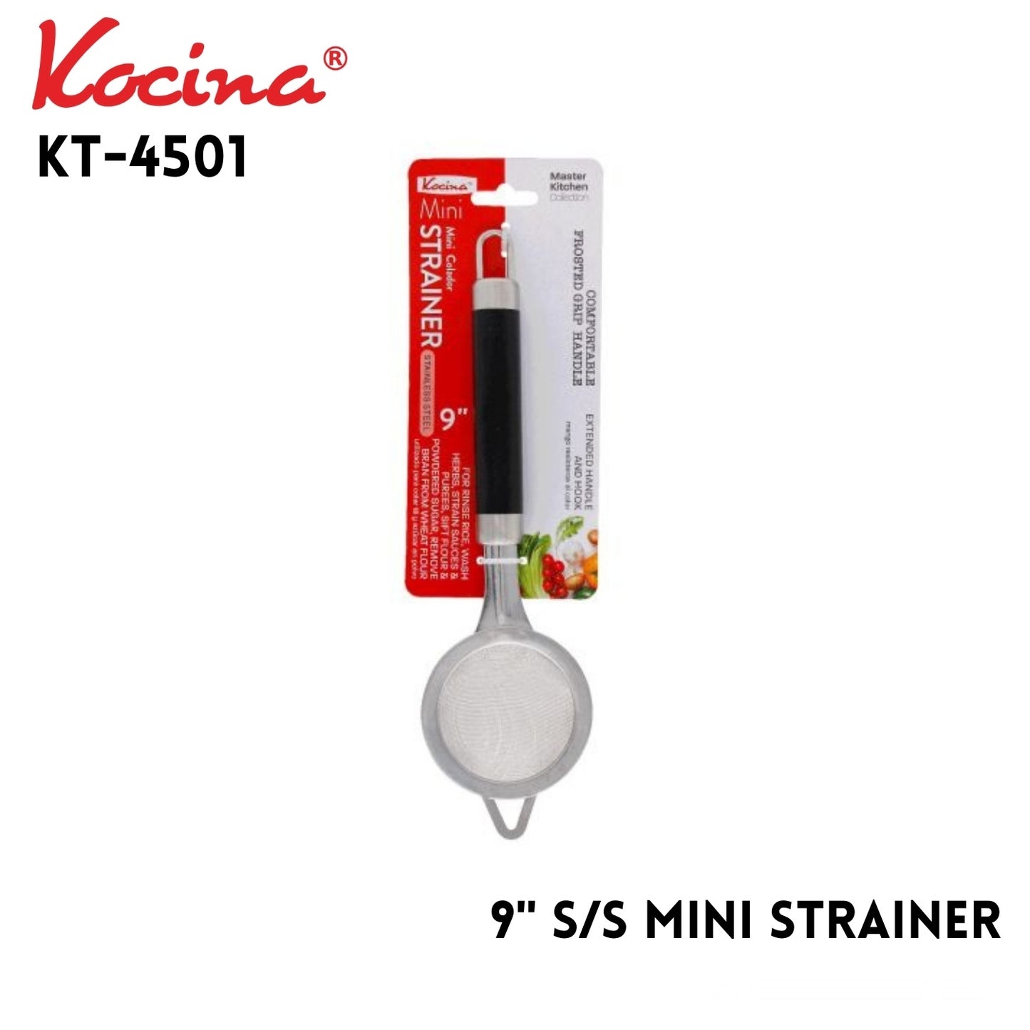 S/S Mini Strainer 9" Slim Blk Handle
