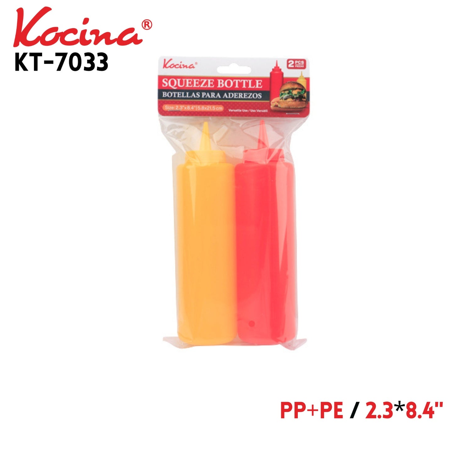 2pcs Squeeze Bottle, 2.3"x8.4", PP+PE