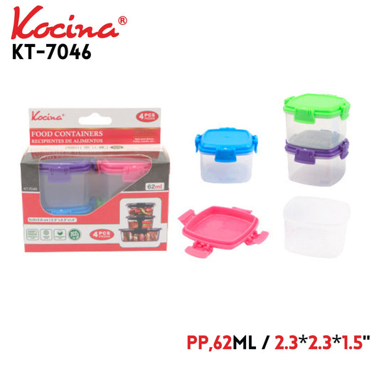 4pk.Food Storage Container 2.3"x2.3"x1.5"/62ml, PP