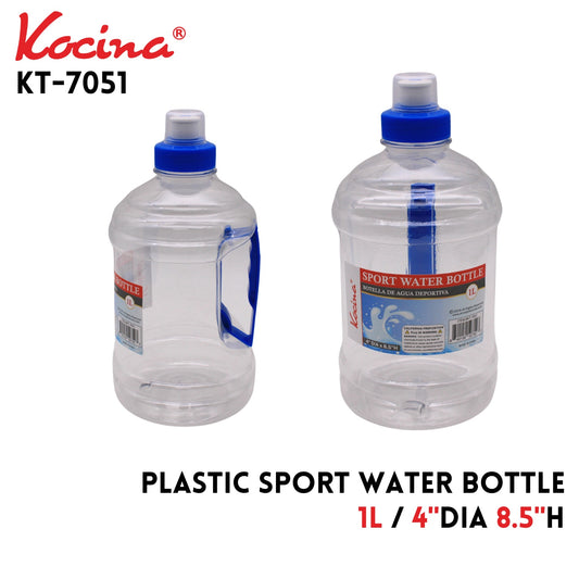 Sport Water Bottle, 1L, 4"dia x 8.5"h, Plastic