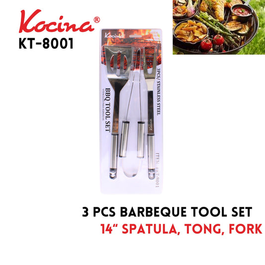 3 Pcs BBQ Tool Set, Spatula, Tongs & Fork