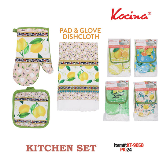 Kitchen Set, Fruits Printing, Pad & Glove & Dishcloth