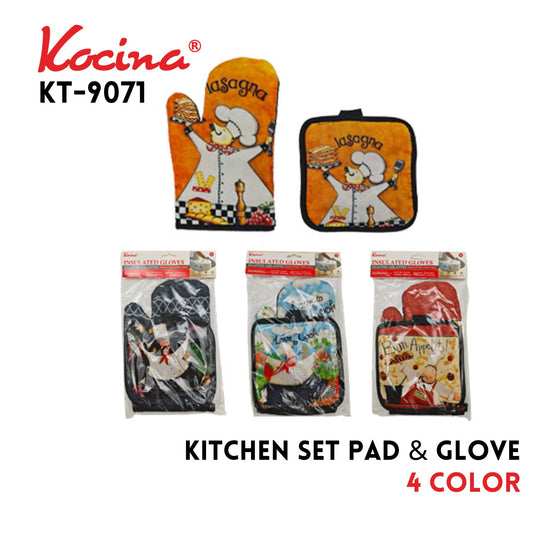 Kitchen Set, Cook Printing, Pad & Glove, 4 Clrs Asstd