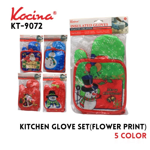 Kitchen Set, Christmas Printing, Pad & Glove, 5 Clrs Asstd
