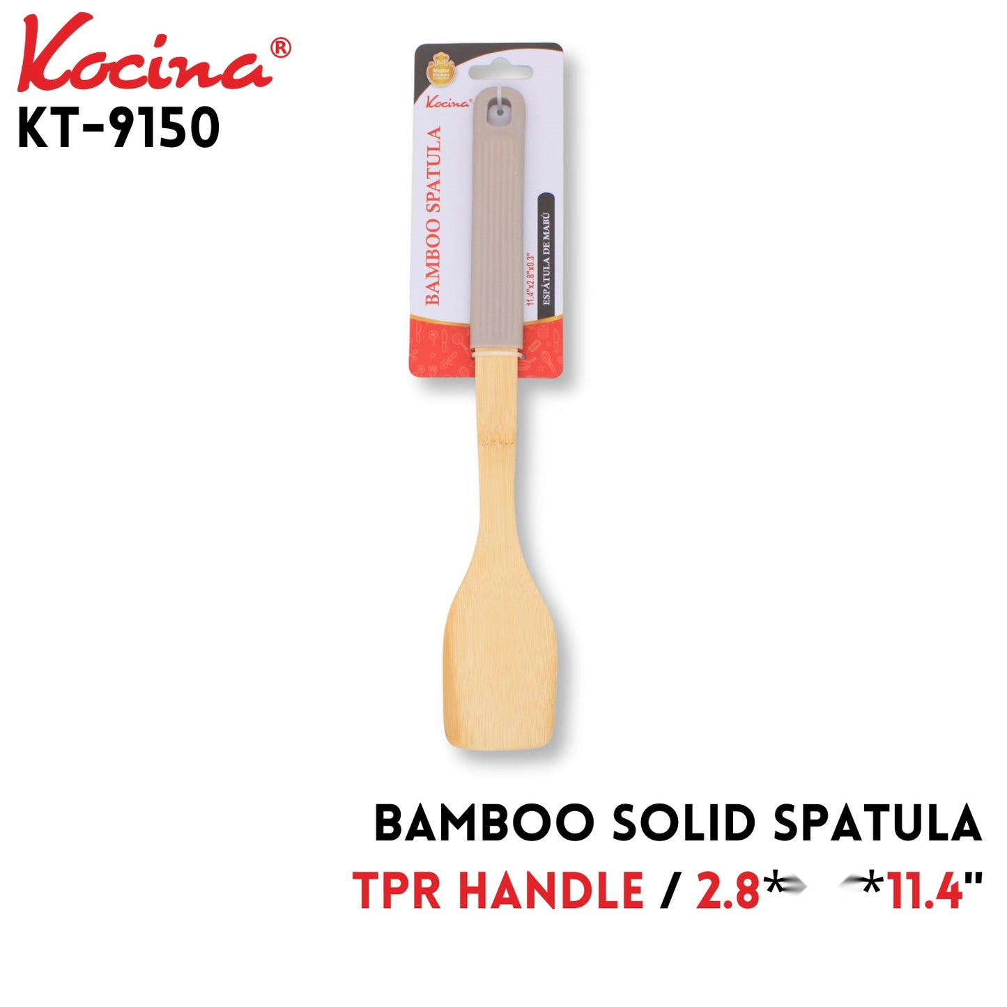 Bamboo Spatula, tpr+bamboo,11.4"x2.8"x0.3", Grey
