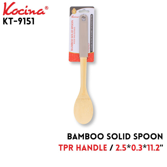 Bamboo Solid Spoon w/ tpr handle,11.2"x2.5"x0.3", Grey
