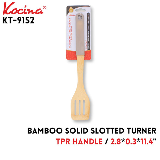 Bamboo Slotted Turner w/ tpr handle,11.4"x2.8"x0.3", Grey