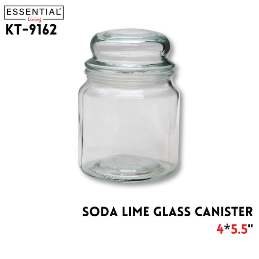 Soda Lime Glass Canister w/ Glass Lid 4"x4"x5.5"