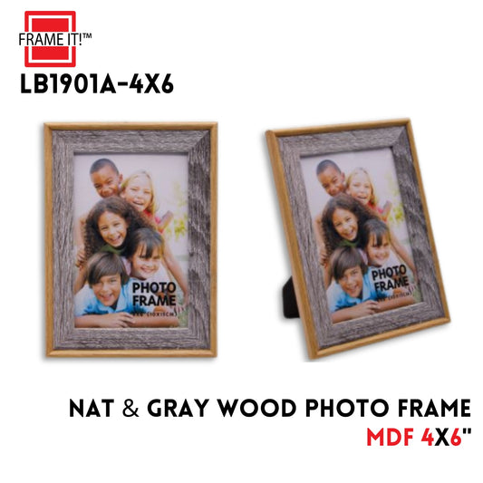 4X6" Mdf Photo Frame Nat & Gray Wood