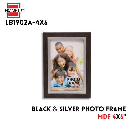 4X6" Mdf Photo Frame Black & Silver