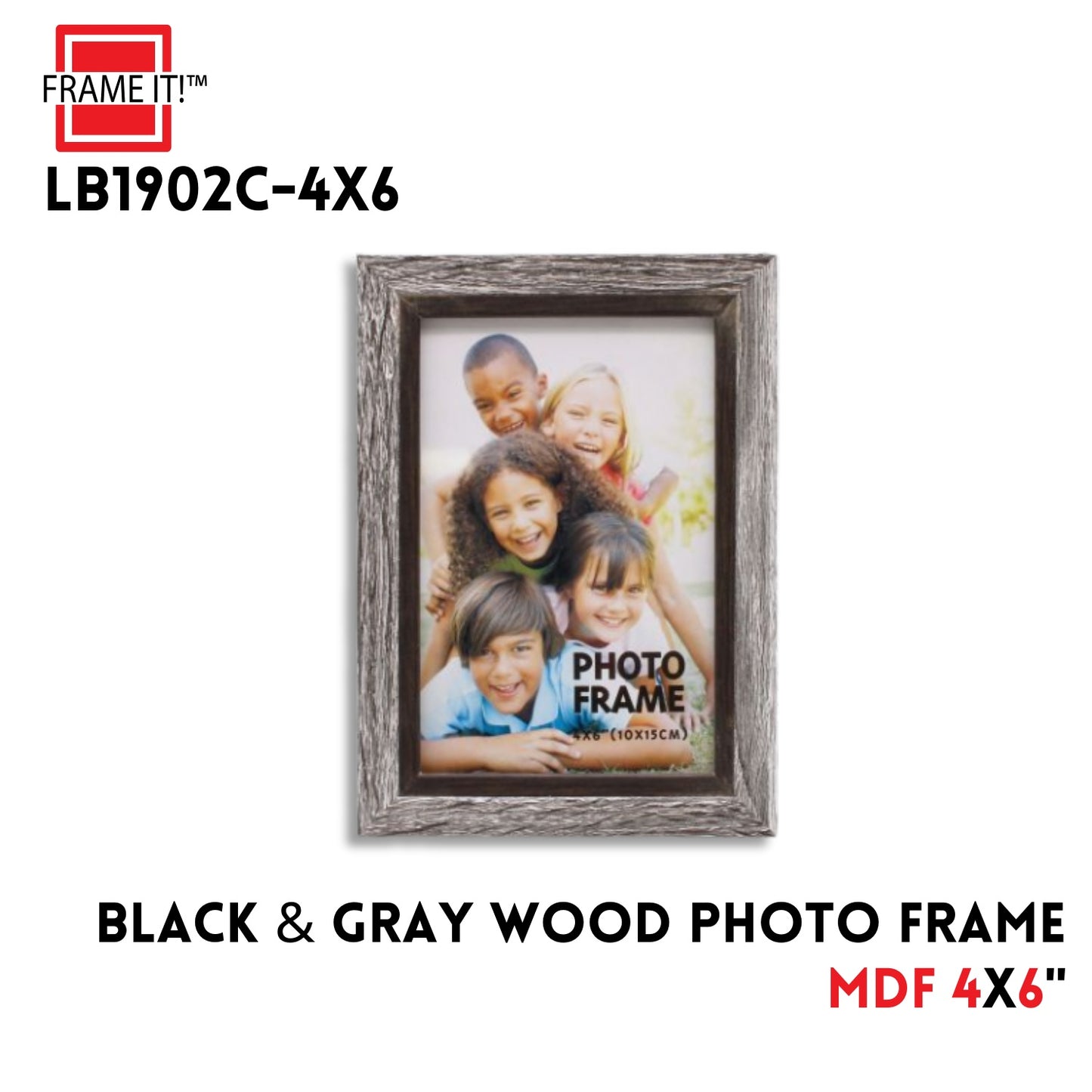 4X6" Mdf Photo Frame Black & Gray Wood