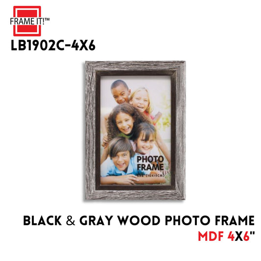 4X6" Mdf Photo Frame Black & Gray Wood