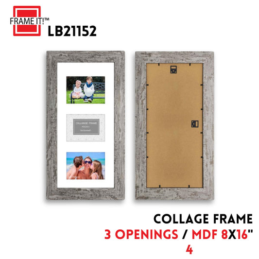MDF 20X40cm Collage Frame Gray 3 Openings (8X16")