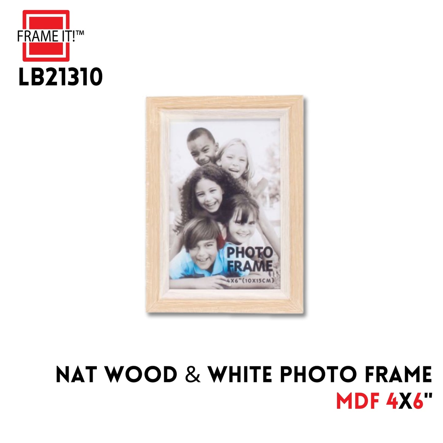 MDF Frame 4X6" Nat Wood & White