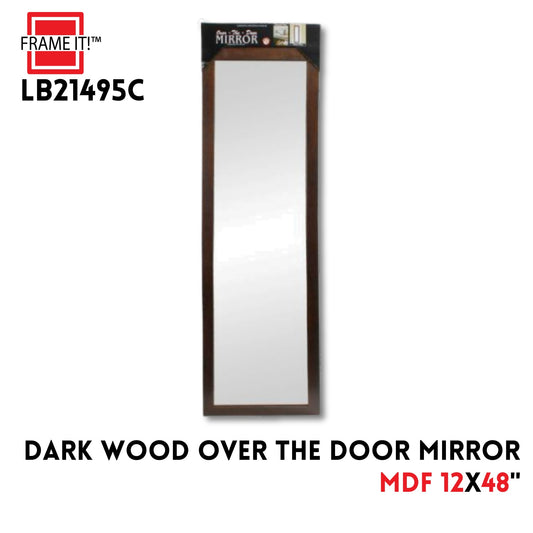 MDF OVER THE DOOR MIRROR 12X48" DARK WOOD LOOK