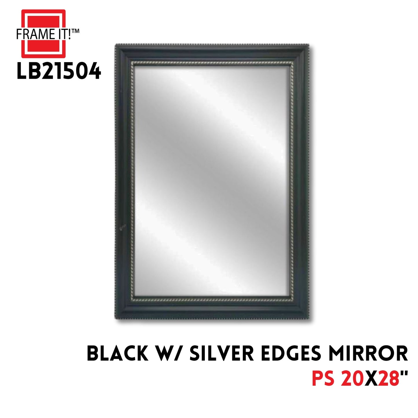 PS MIRROR 20X28" BLACK WITH SILVER EDGES