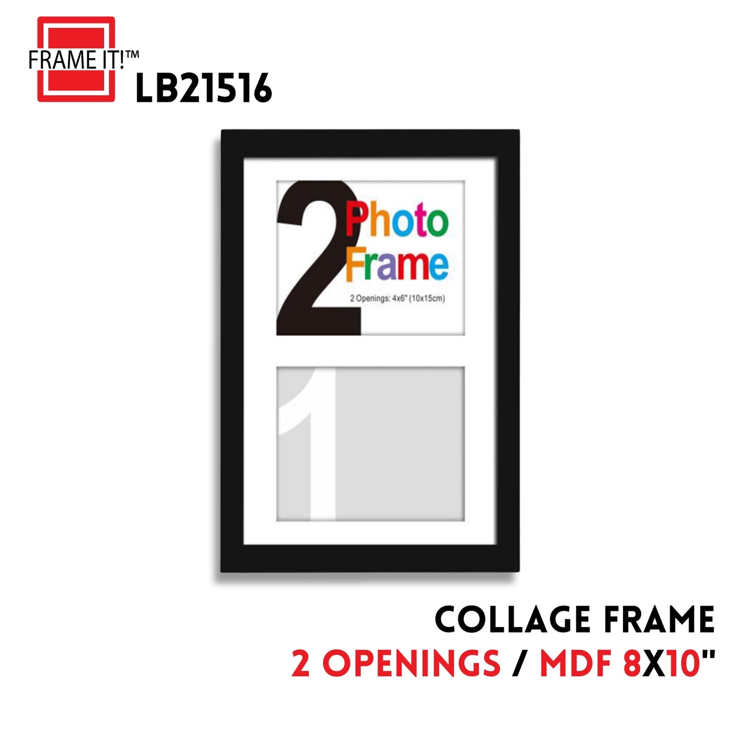 MDF COLLAGE FRAME 8X10" WITH 2 OPENINGS BLACK