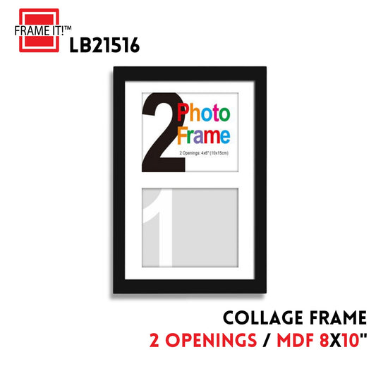 MDF COLLAGE FRAME 8X10" WITH 2 OPENINGS BLACK