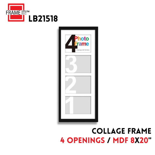 MDF COLLAGE FRAME 8X20" WITH 4 OPENINGS BLACK