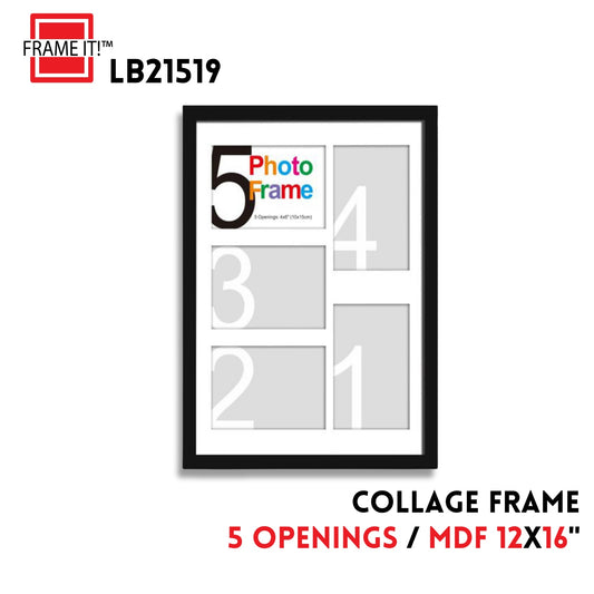 MDF COLLAGE FRAME 12X16" WITH 5 OPENINGS BLACK