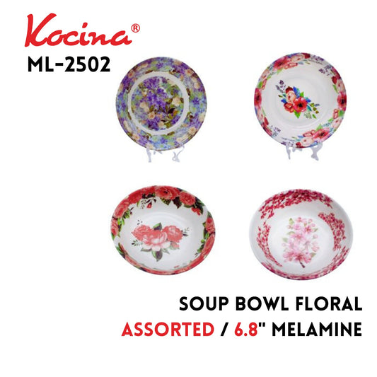6.8" Soup Bowl  Flroal, 4 Assorted Designs