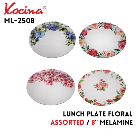 8" Lunch Plate  Floral, 4 Assorted Designs