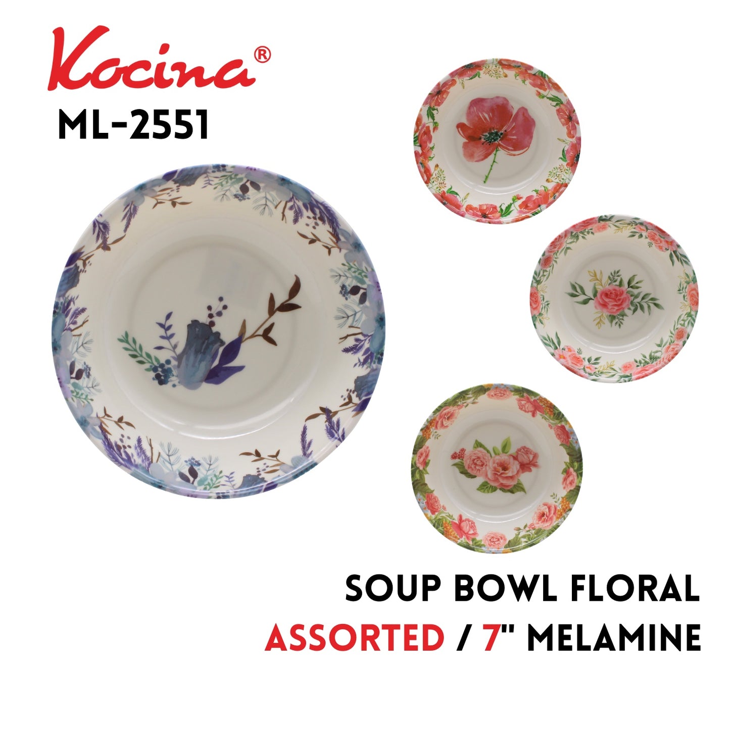 7" Soupl Bowl  Floral,4 Assorted Designs