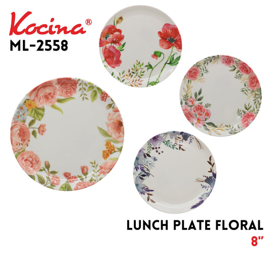 8" Lunch Plate Floral, 4 Assorted Designs