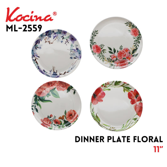 11" Dinner Plate Floral, 4 Assorted Designs