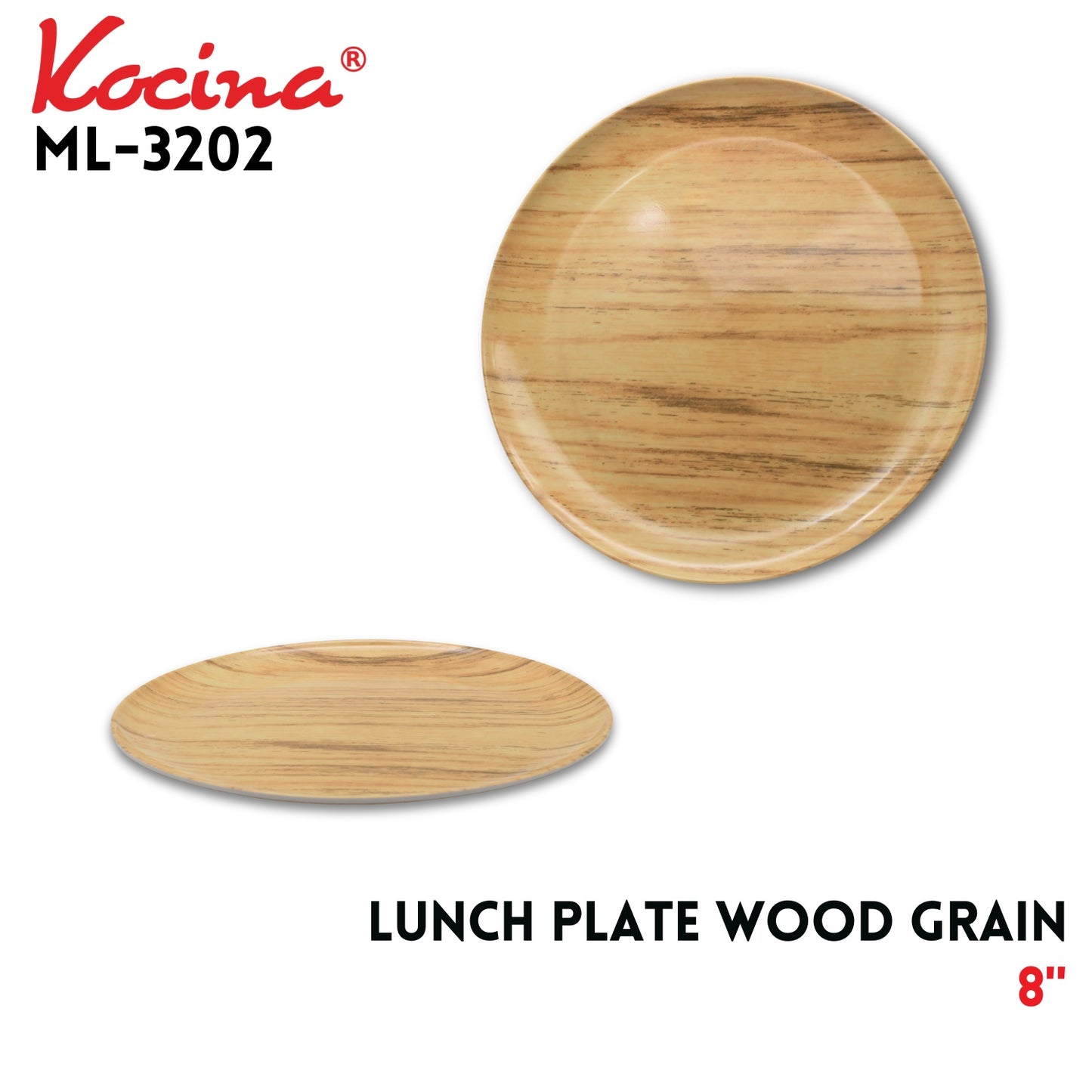 8"Lunch Plate Wood Grain