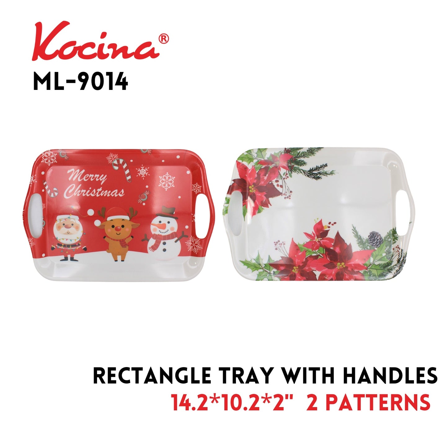 Rect. Tray W/Handles-14.2"x 10.2??-2 Paterns Assorted,melami
