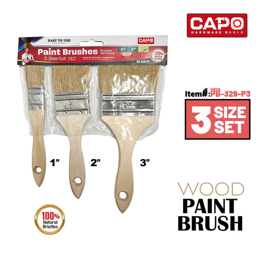 3pcs Chip Brush Set: 1"2"3",100% Pure Natural Bristles
