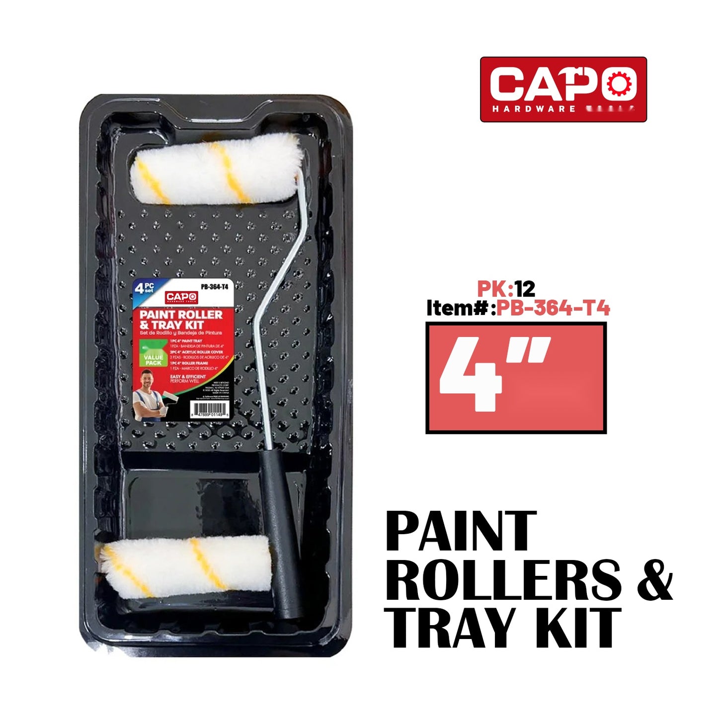4PC 4" Paint Tool Set:1pcPaint Tray,2pc Acrylic Roller Cover