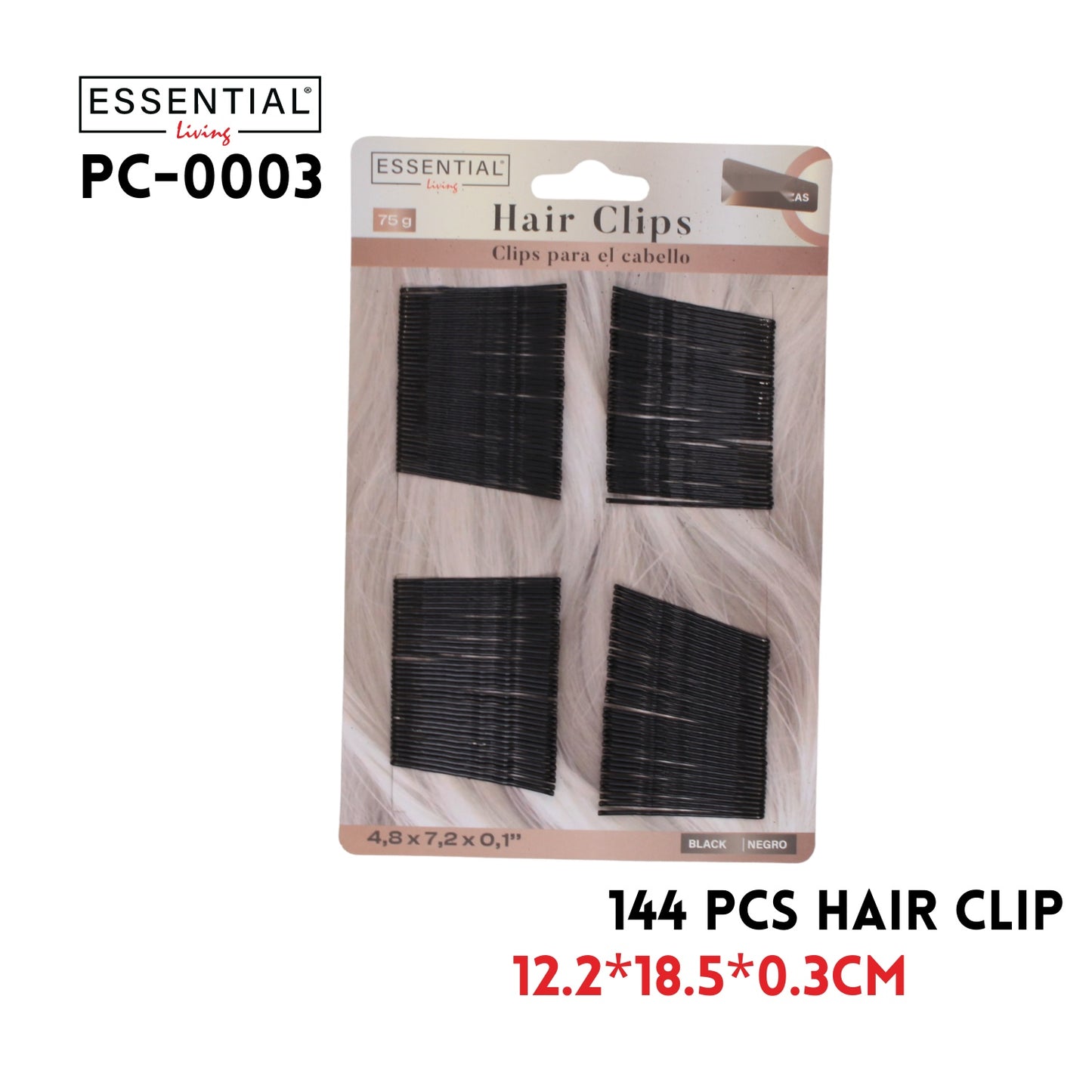 144pcs Hair Clip, Black, 12.2x18.5x0.3cm, 75g