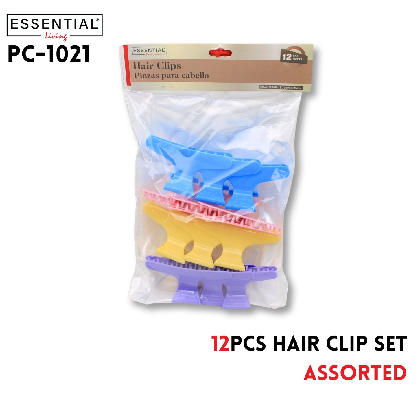 12pcs Hair Clip Set 4 Colors Asstd, Polybag w/ header pack