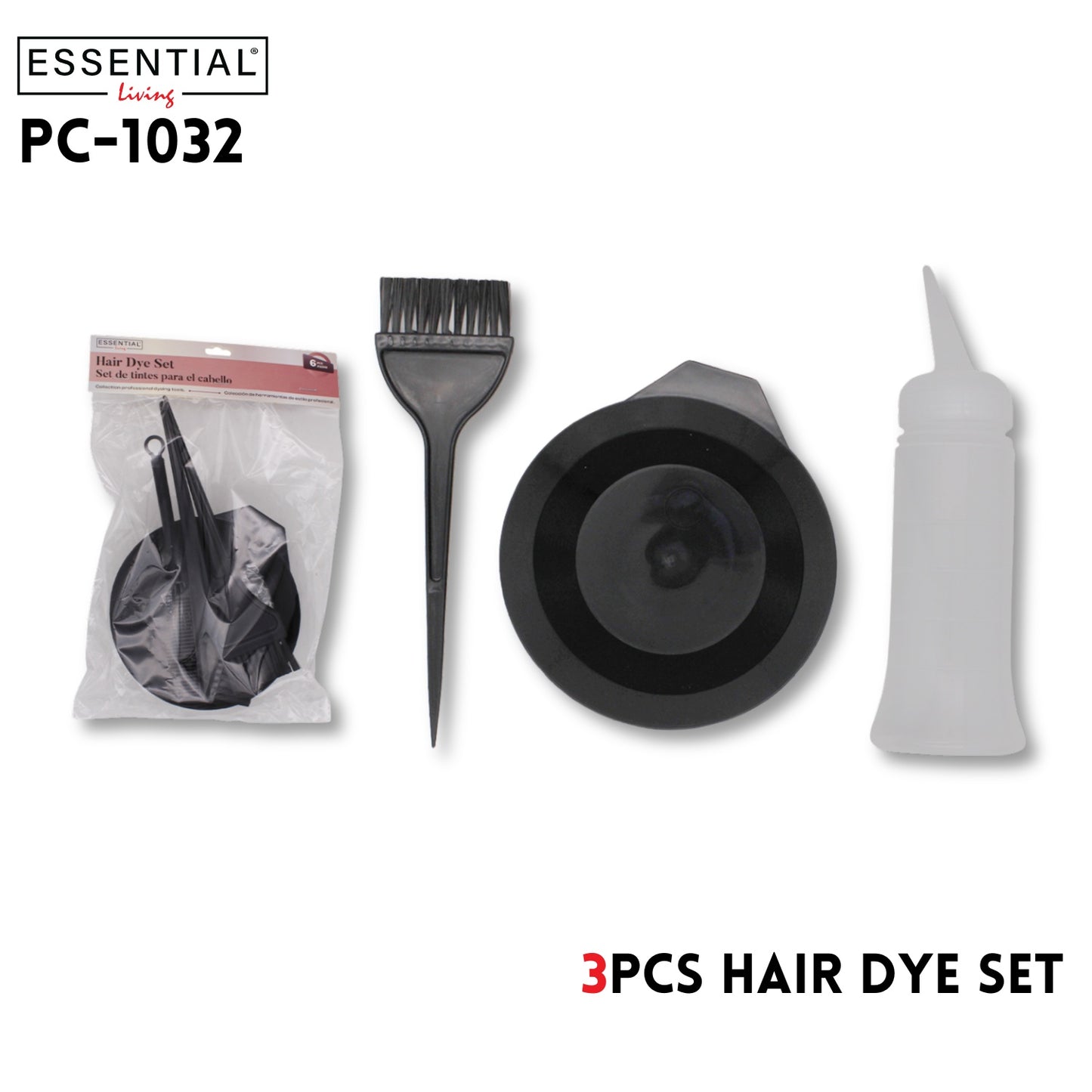 3pcs Hair Dye Set Black, poly bag with header packing