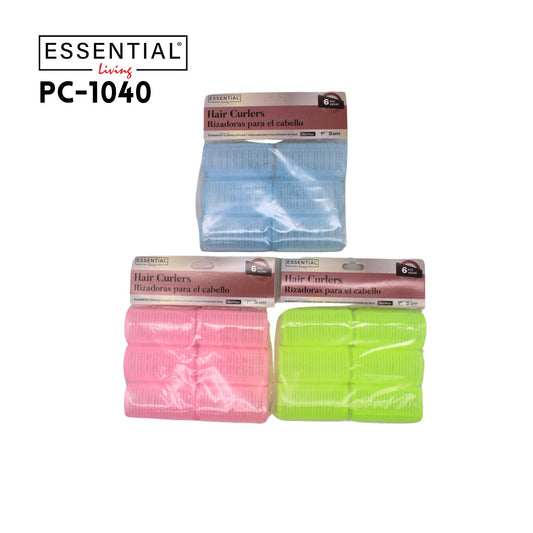 6pcs 1in Hair Curlers Asstd colors, poly bag with header pac