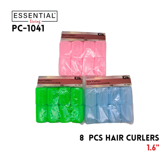 8pcs 1.6in Hair Curlers Asstd colors, poly bag with header p