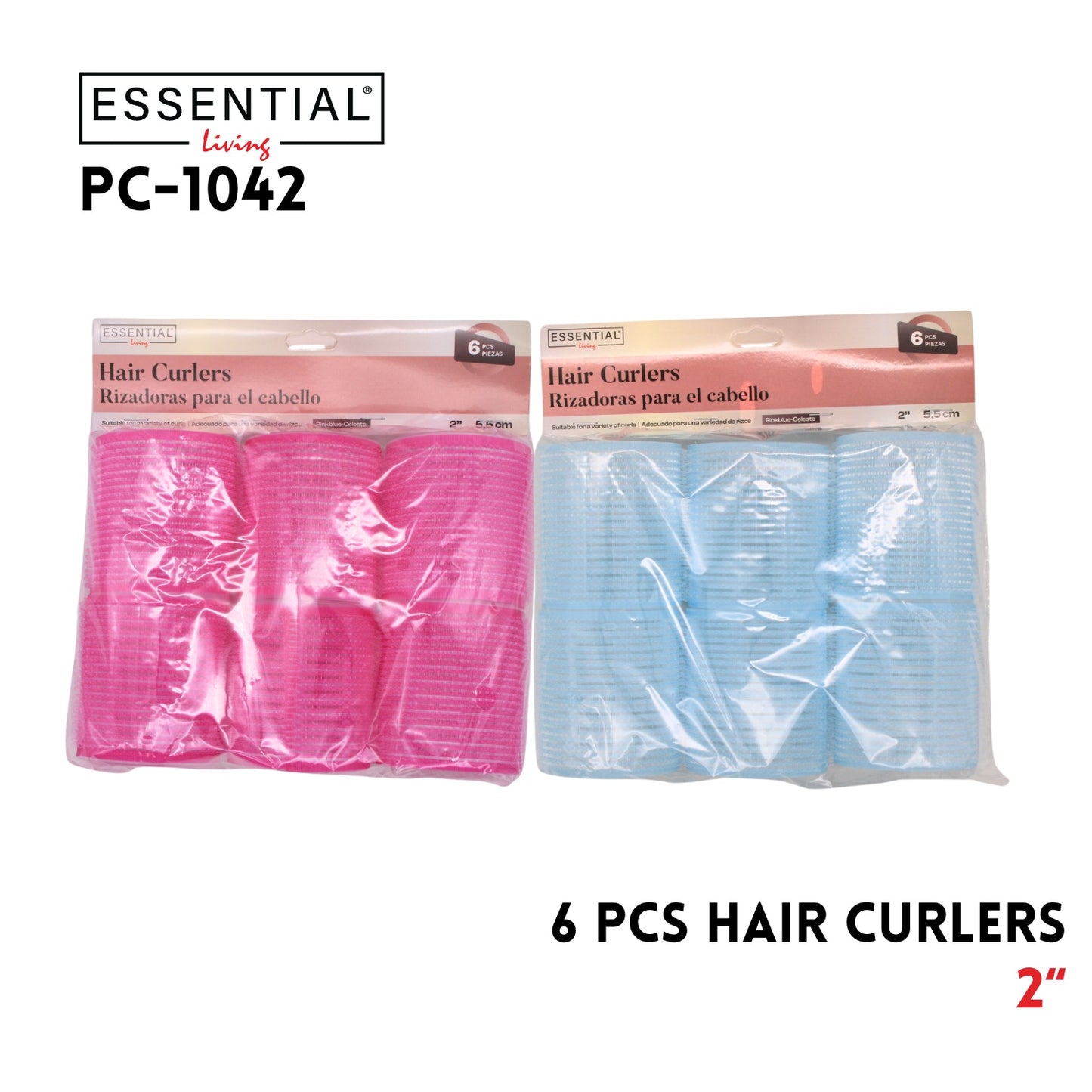 6pcs 2in Hair Curlers Asstd colors, Polybag w/ header pack