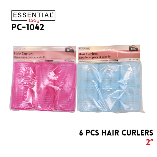 6pcs 2in Hair Curlers Asstd colors, Polybag w/ header pack