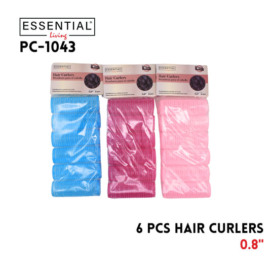 6pcs 0.8in Hair Curlers Asstd colors, poly bag with header p