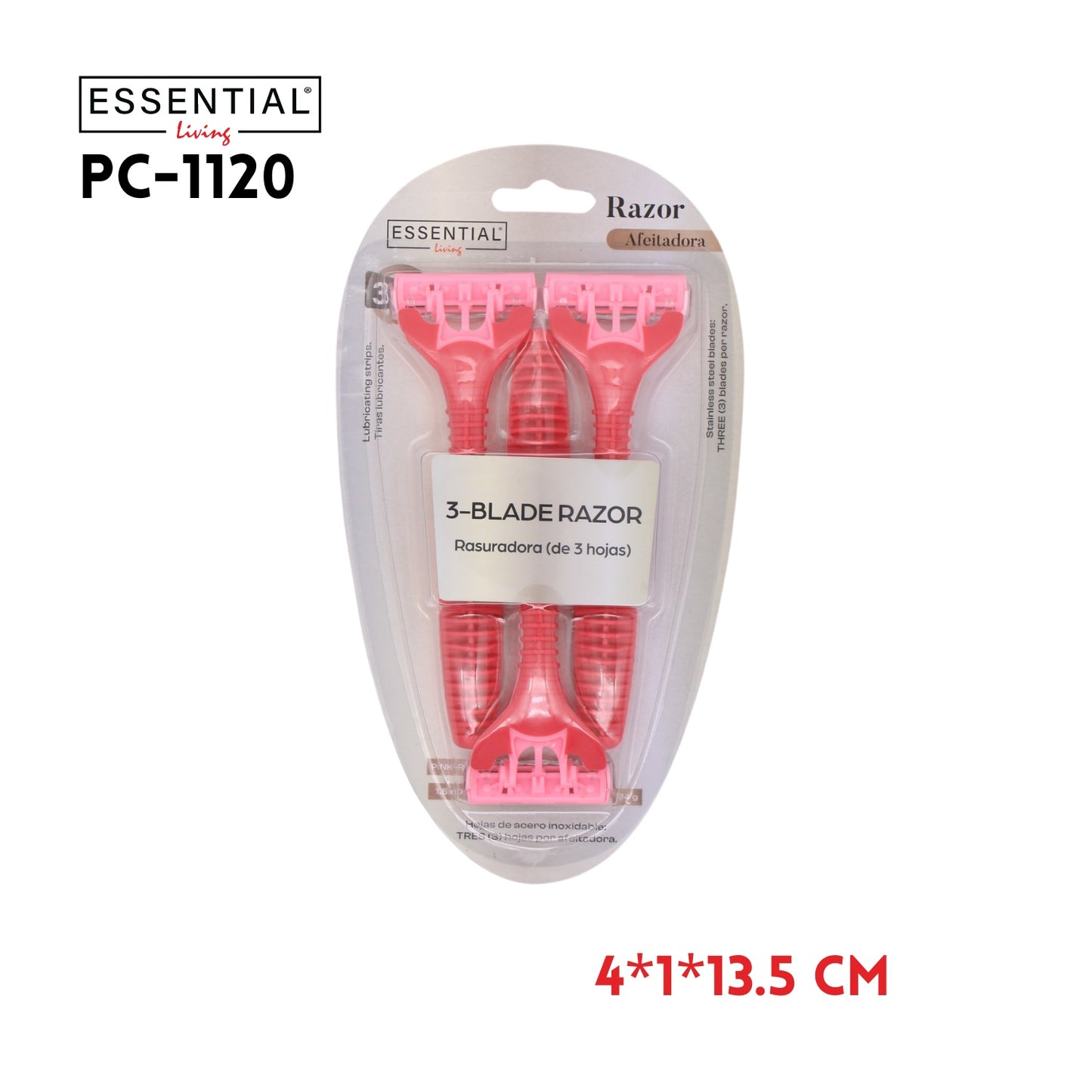 3pcs Shaver, 4x1x13.5cm, Pink, PS+Tpr, 64g